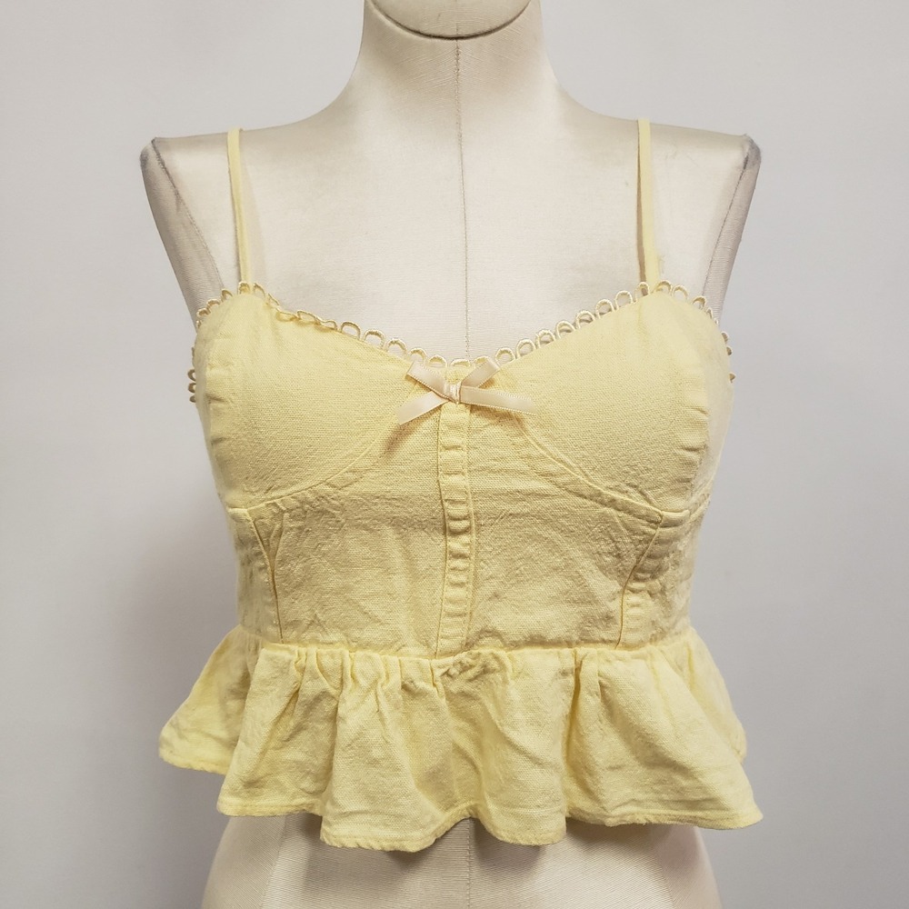 Altar'd State Womens Butter Yellow Top Size XXS Babydoll Coquette Crop Smocked